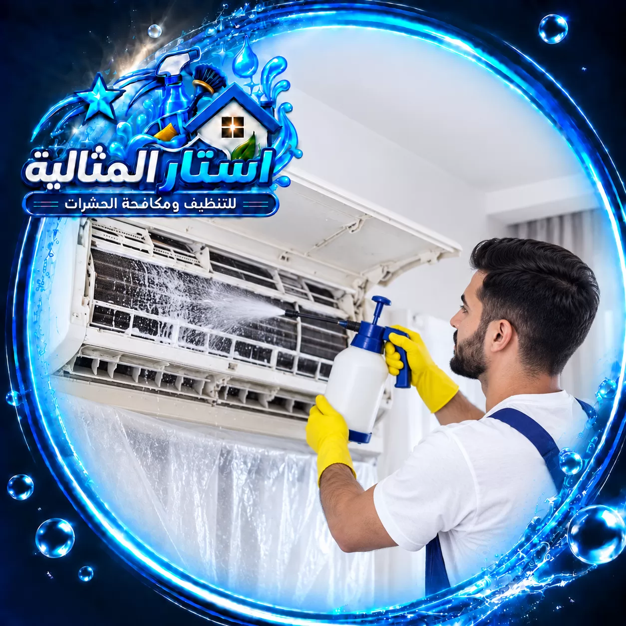 تنظيف مكيف سبليت بالخبر باستخدام الماء والمواد المخصصة لإزالة الأوساخ
