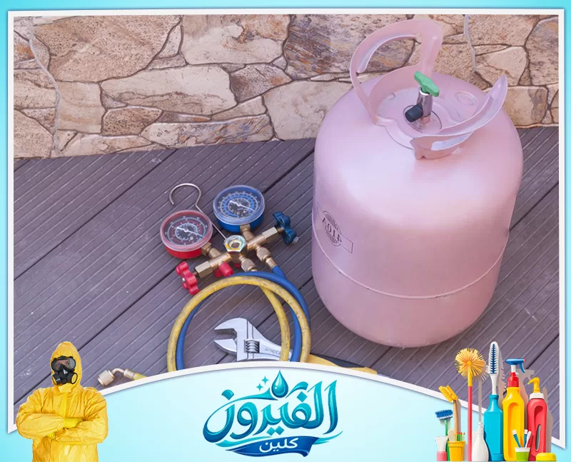 فحص وتنظيف مرشحات الهواء 0562185880 شركة الفيروز أسطوانة غاز تبريد زهرية مع مقياس ضغط مزدوج وخرطوم ومفتاح ربط، لخدمة التكييف.