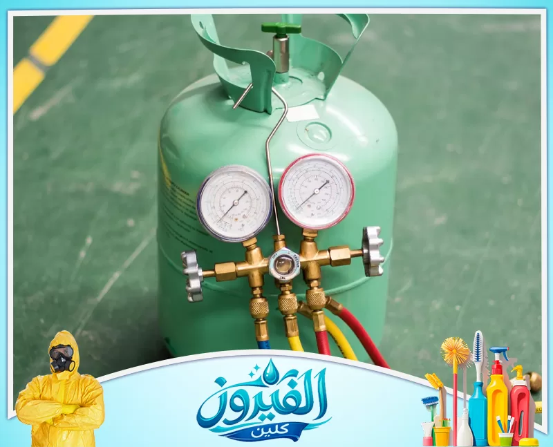 تنظيف للوحدات الداخلية والخارجية في رأس تنورة 0562185880 شركة الفيروز أسطوانة غاز تبريد خضراء مع مجموعة عدادات قياس مزدوجة وصمام تحكم