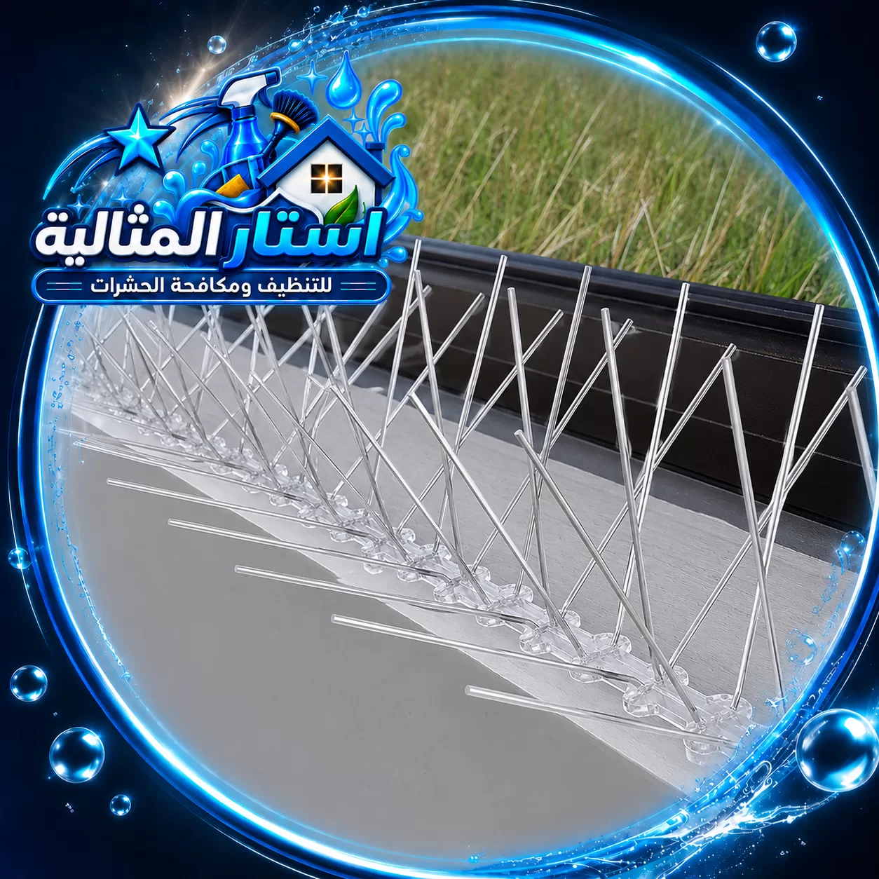 قواعد شفافة تحمل أشواكًا متعددة الاتجاهات وموزعة بمحاذاة الحافة دون فراغات