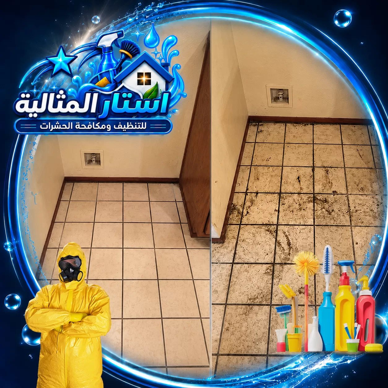 تنفيذ تنظيف بعد التشطيب بالجبيل لإزالة الغبار وبقايا البناء وتجهيز المكان للاستخدام.