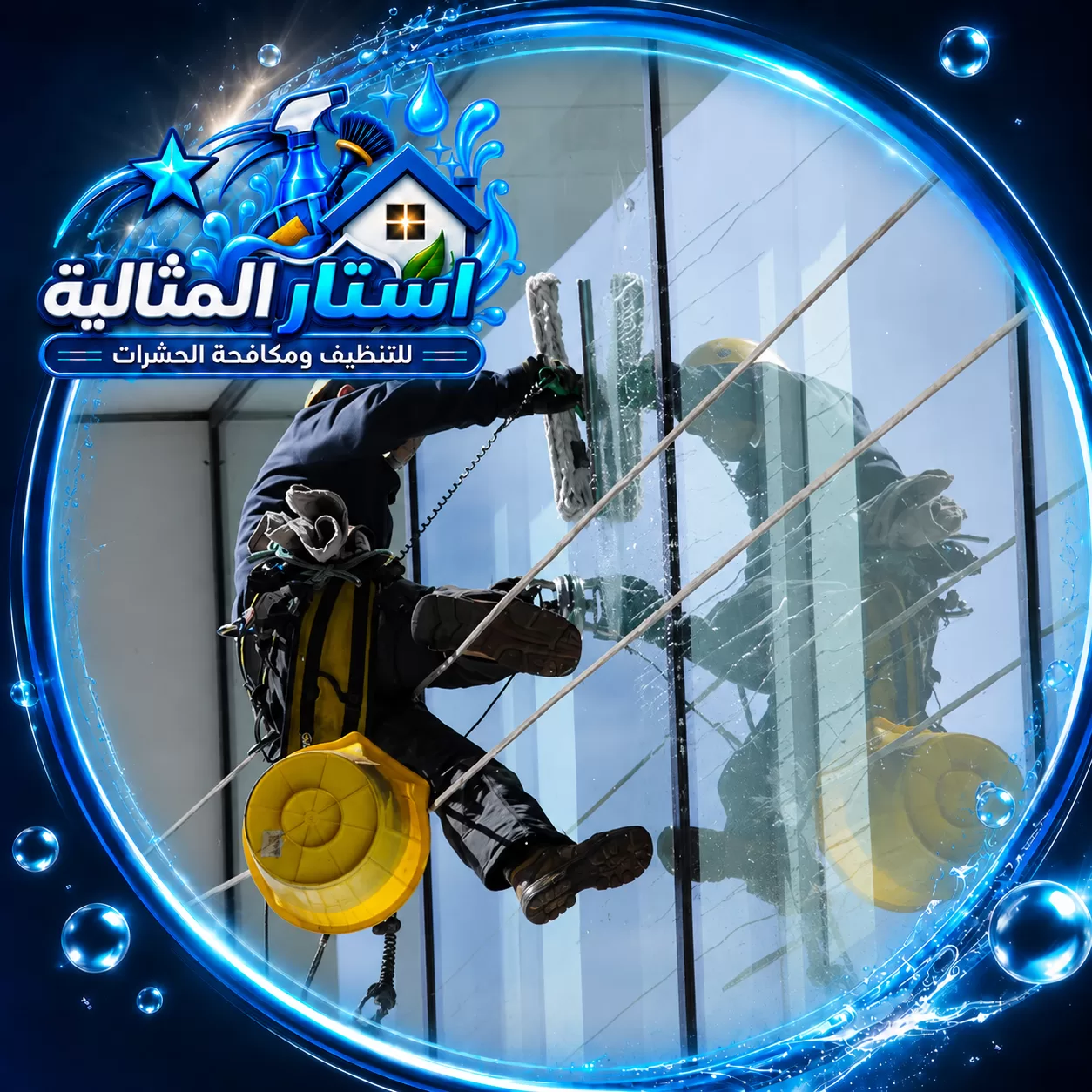 اطلب تنظيف الواجهات المرتفعة من شركة استار المثالية عبر 0562185880 high rise glass cleaning dammam 1