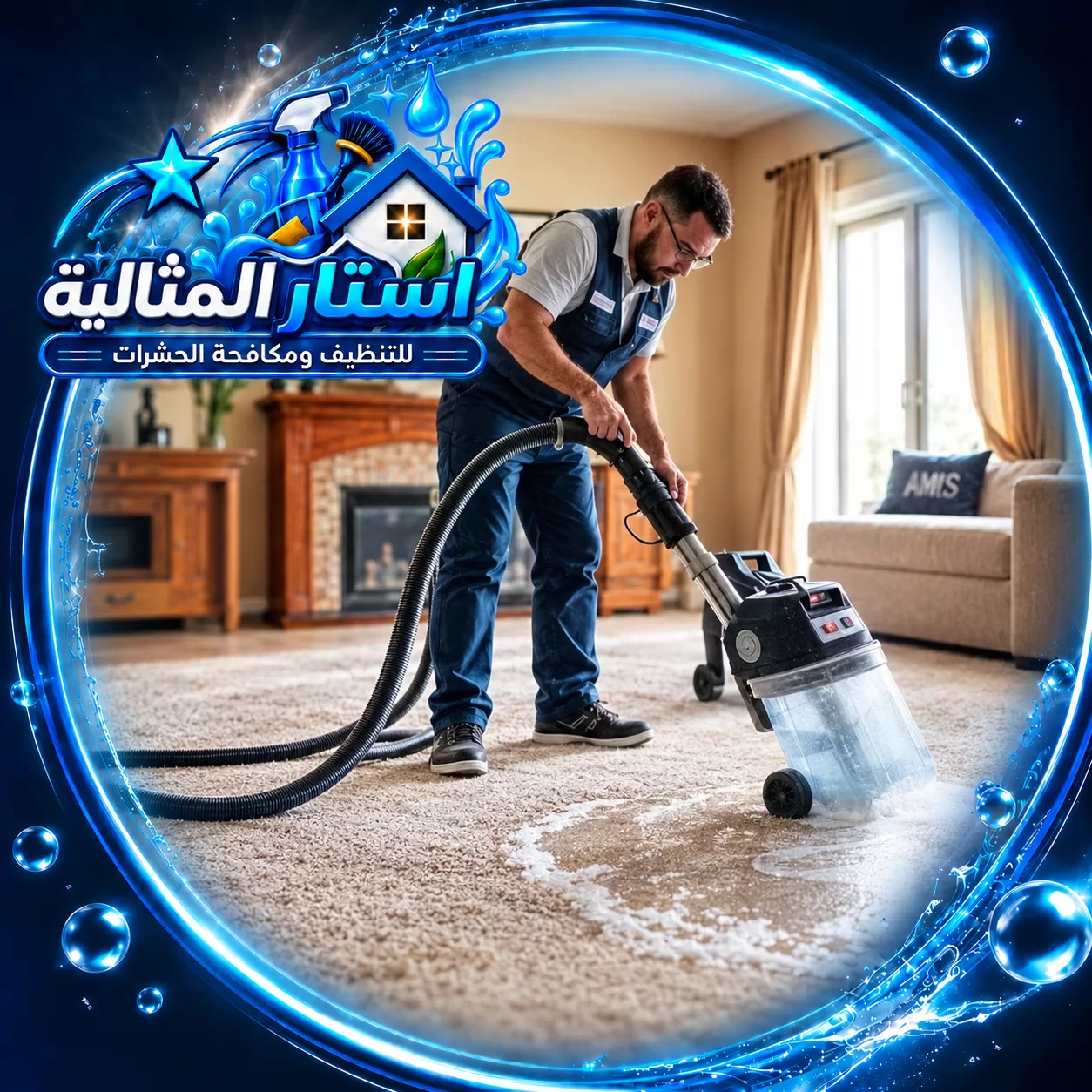 يعالج الفني بقع القهوة والزيوت من السجاد بخطوات دقيقة دون إتلاف النسيج أو التأثير في ألوانه الأصلية.