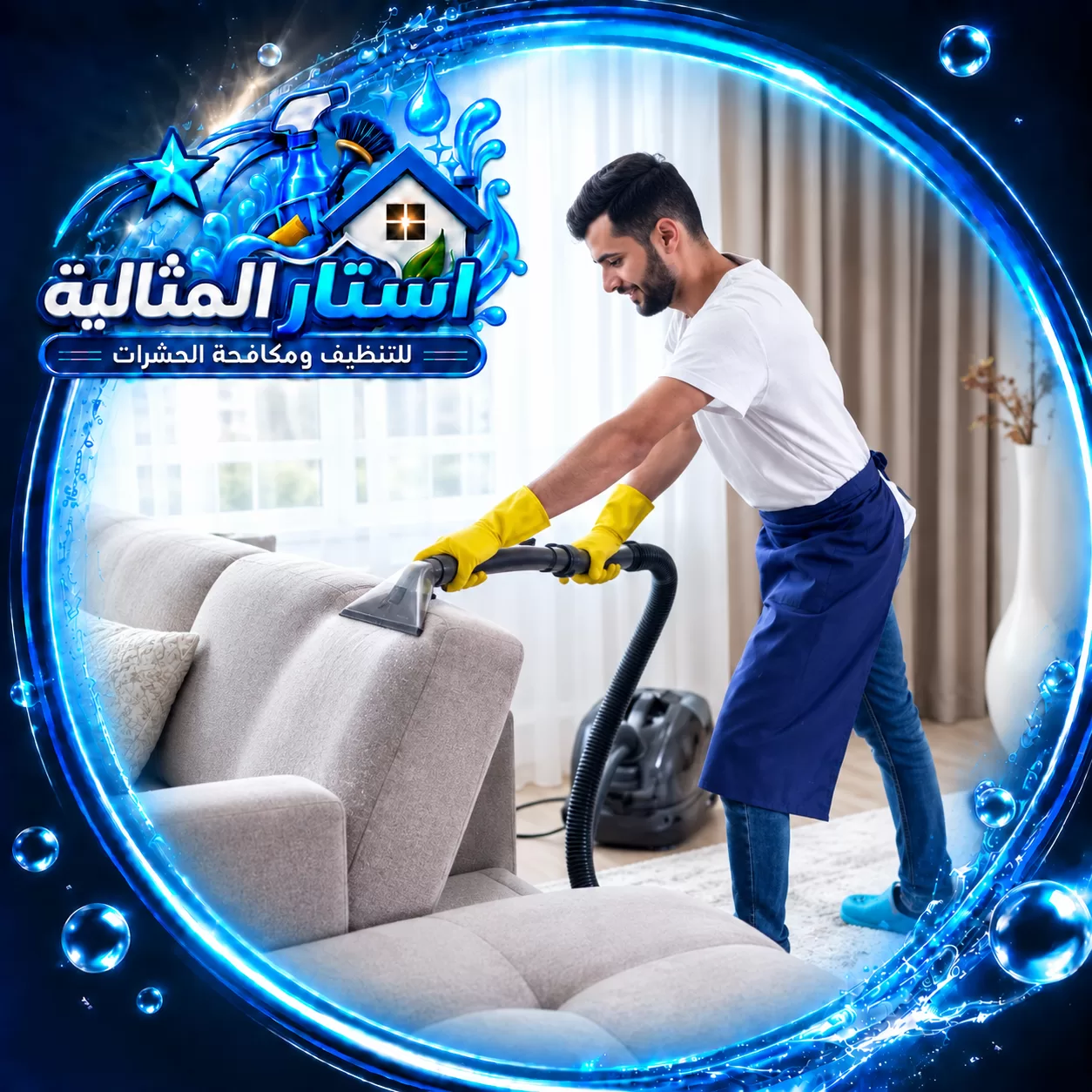 شركة تنظيف كنب بالدمام 1 فني شركة استار المثالية ينفذ تنظيف كنب باستخدام معدات متخصصة لإزالة الأتربة والبقع من المفروشات.