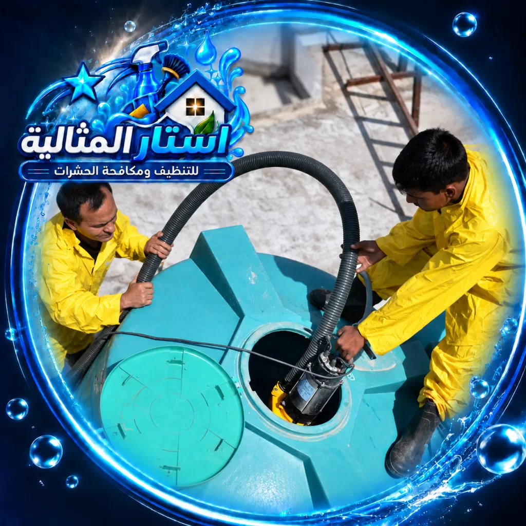 تنظيف خزانات المياه بالظهران باستخدام معدات مناسبة لإزالة الرواسب والشوائب والحفاظ على جودة المياه.