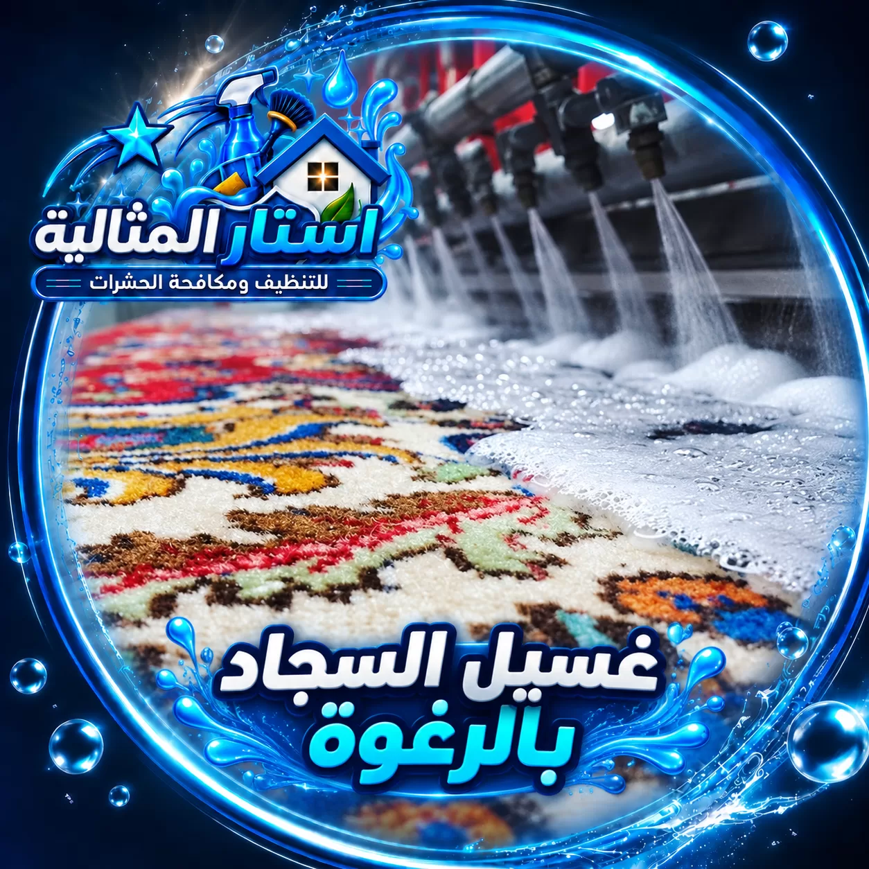 تنظيف السجاد بالماء والرغوة لإزالة الغبار والبقع الصعبة مع فريق تنظيف متخصص بالقطيف