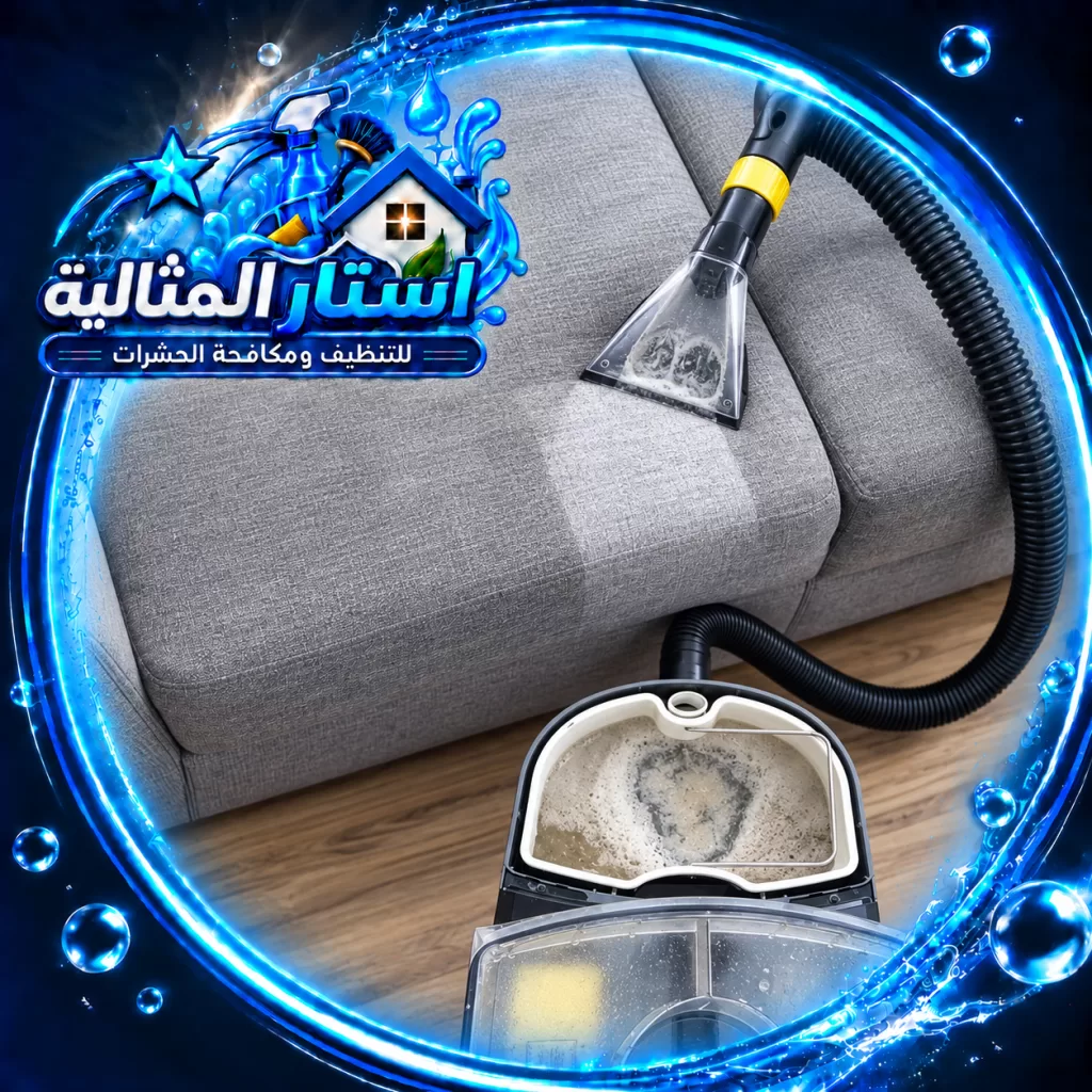 تنظيف كنب بالبخار في رأس تنورة لإزالة البقع والأوساخ باستخدام معدات متخصصة للحفاظ على المفروشات جيد